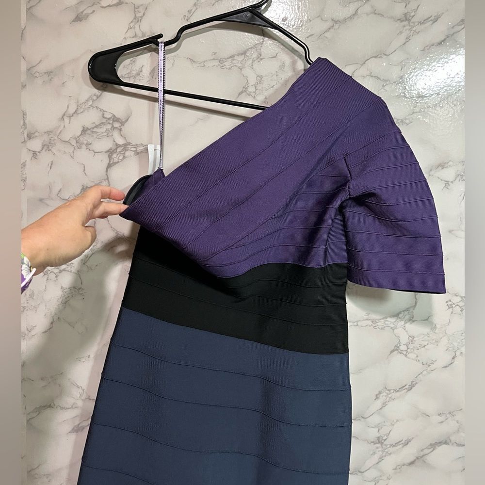 Herve Leger One-shoulder Tri-Colour Block Bandage Dress Size L - Picture 6 of 11